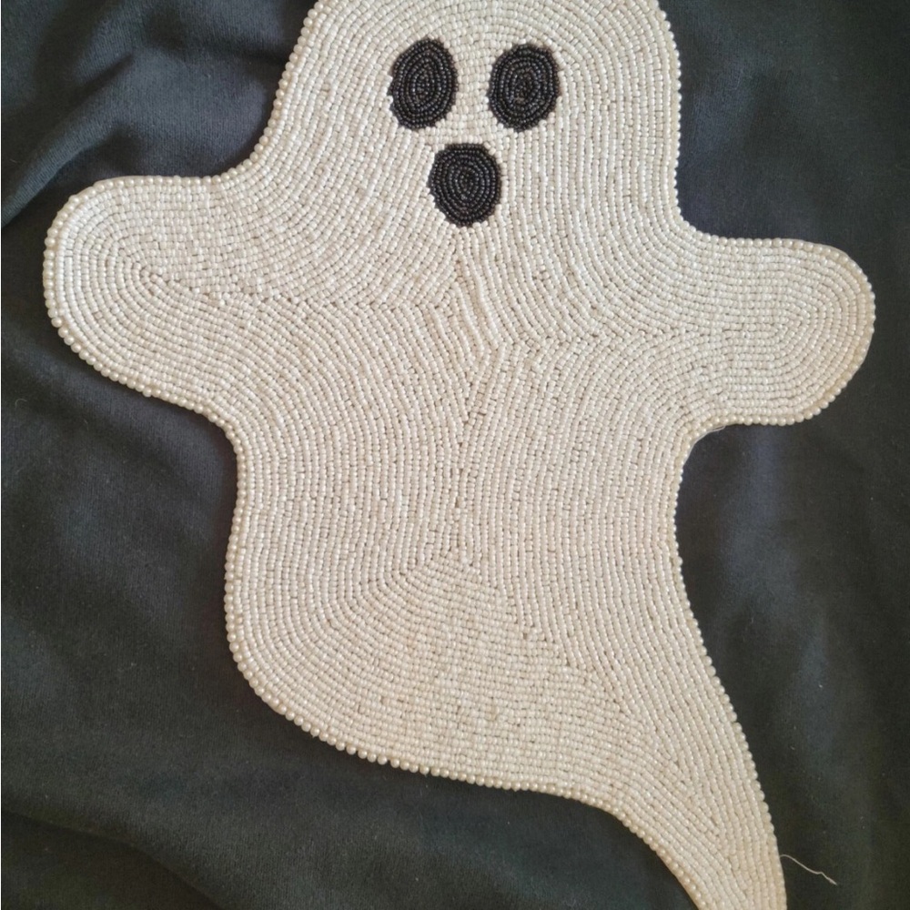Max Studio 17” Halloween Ghost Shaped Beaded Placemat Centerpiece Charger Decor